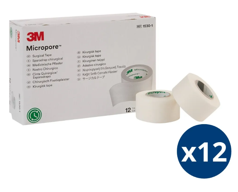 PACK X 12 CINTAS PAPEL MICROPORE 2.5 CM 3M BLANCA ADHESIVA - 2