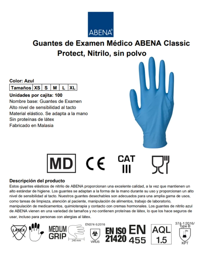 GUANTES EXAMEN ME DICO ABENA CLASSIC NITRILO SIN POLVO AZUL S AZUL - 4
