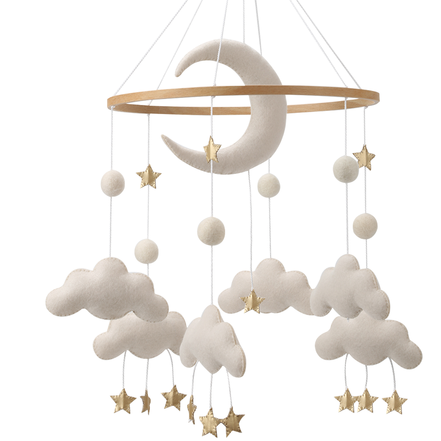 MOVIL BEBE NUBES, LUNA Y ESTRELLAS DORADAS - 1