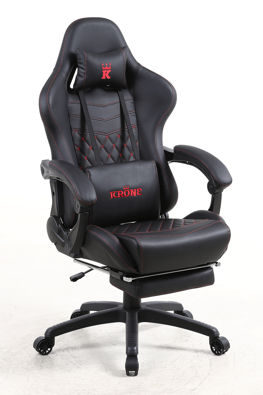 SILLA GAMER OFICINA KRONE XL + MASAJEADOR LUMBAR + APOYAPIÉS - NEGRA - 1