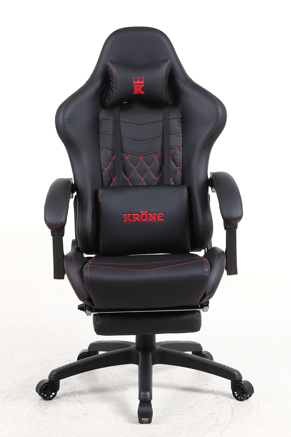 SILLA GAMER OFICINA KRONE XL + MASAJEADOR LUMBAR + APOYAPIÉS - NEGRA - 2