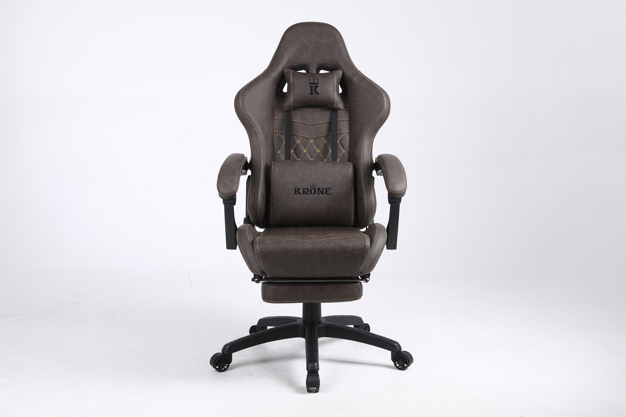 SILLA GAMER OFICINA KRONE XL + MASAJEADOR LUMBAR + APOYAPIÉS - CAFÉ - 2