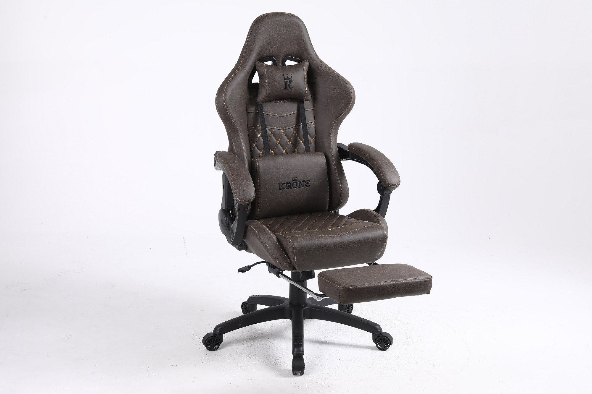 SILLA GAMER OFICINA KRONE XL + MASAJEADOR LUMBAR + APOYAPIÉS - CAFÉ - 3