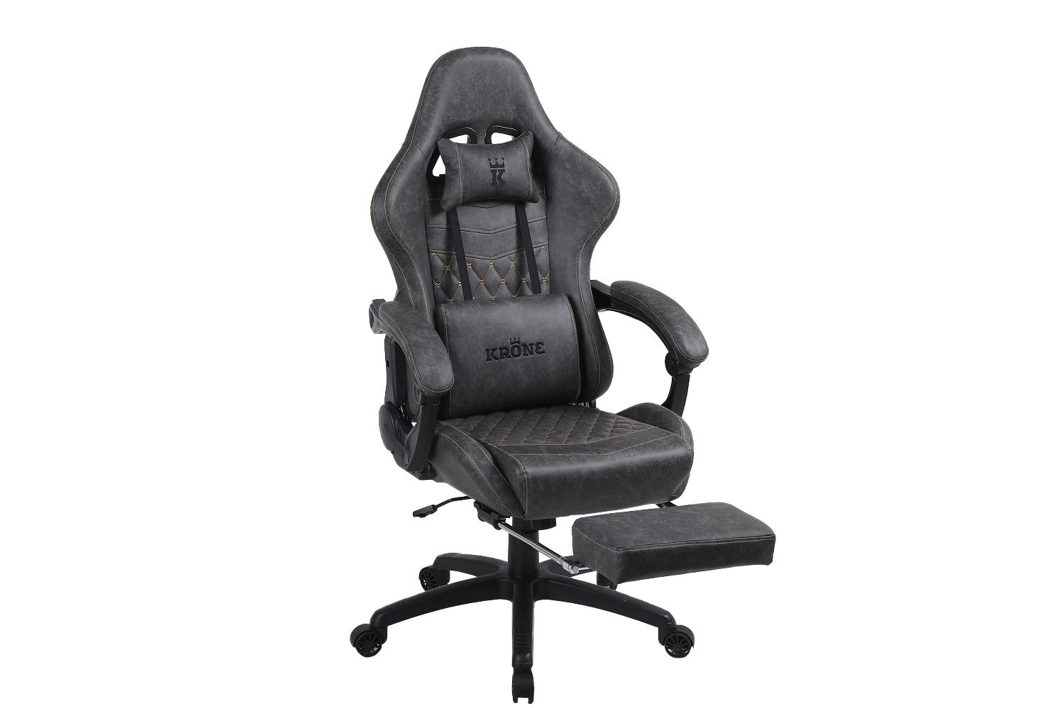 SILLA GAMER OFICINA KRONE XL + MASAJEADOR LUMBAR + APOYAPIÉS - GRAFITO - 3