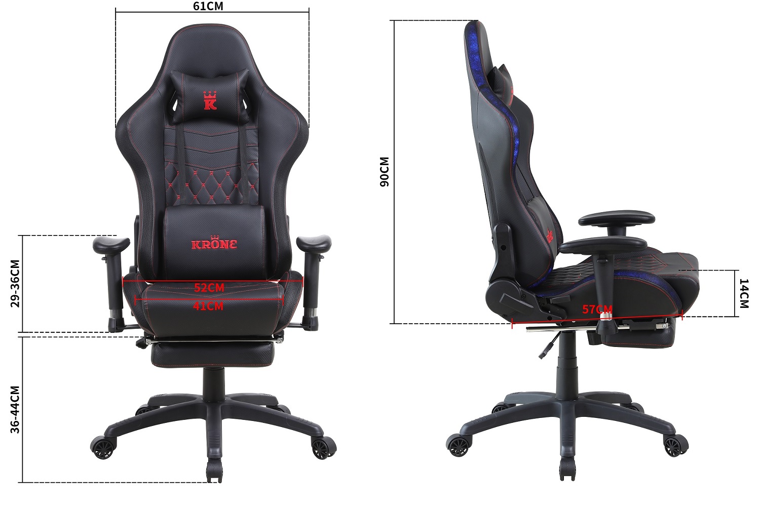 SILLA GAMER ESCRITORIO OFICINA KRONE XL MASAJEADOR Y APOYAPIES - 8