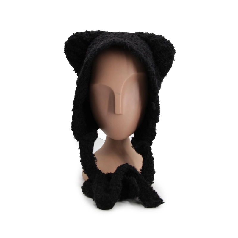GORRO INVIERNO PELUDO CON OREJAS TIPO OSO ABRIGADO SUAVE - 1