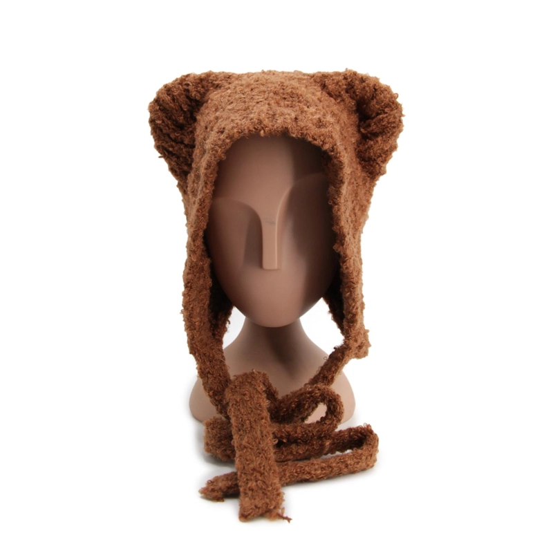 GORRO INVIERNO PELUDO CON OREJAS TIPO OSO ABRIGADO SUAVE - 1