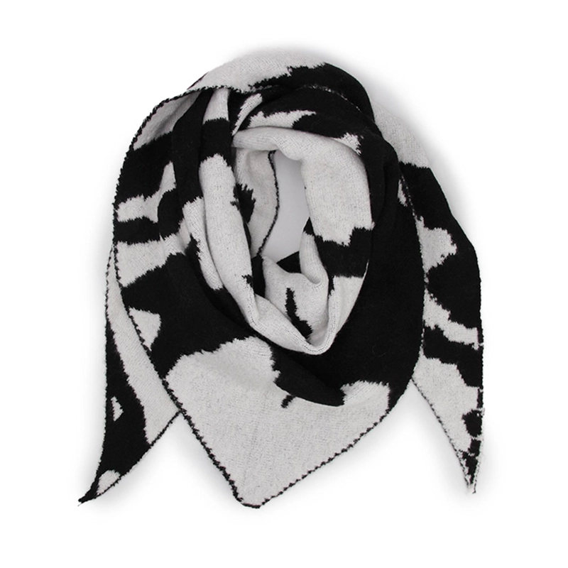 BUFANDA / CHAL TRIANGULAR MUJER TEJIDA ESTAMPADO VACA - 1
