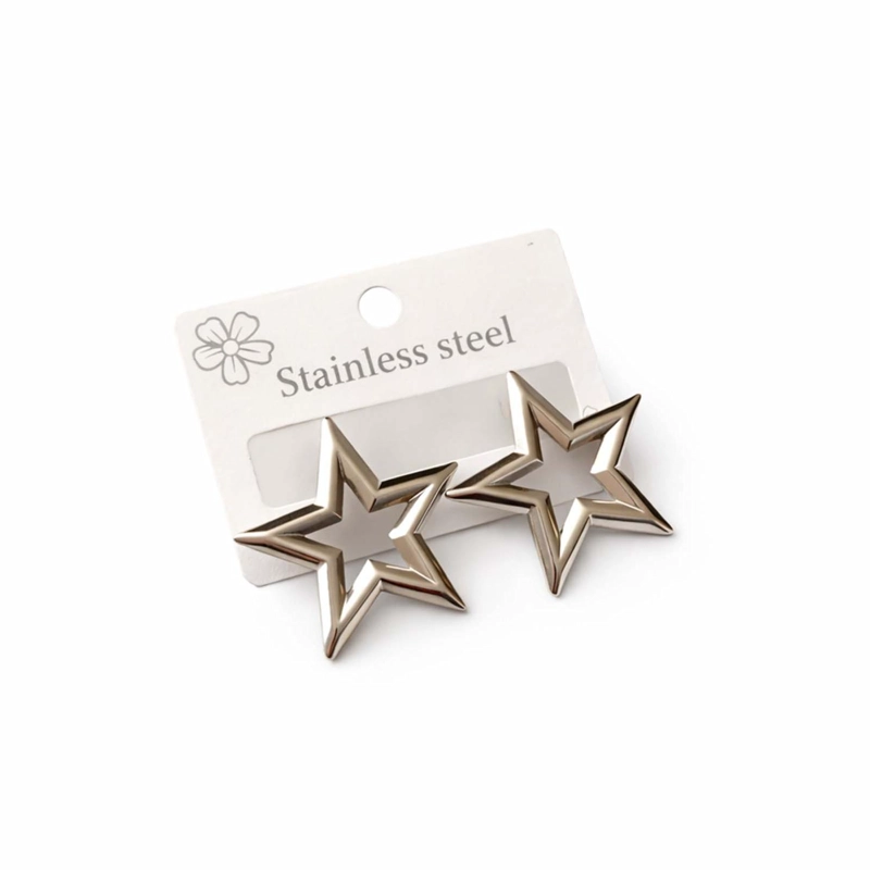 AROS ZARCILLOS ARETES DE ACERO INOXIDABLE DE ESTRELLA MUJER TAMAÑO 1 - 2