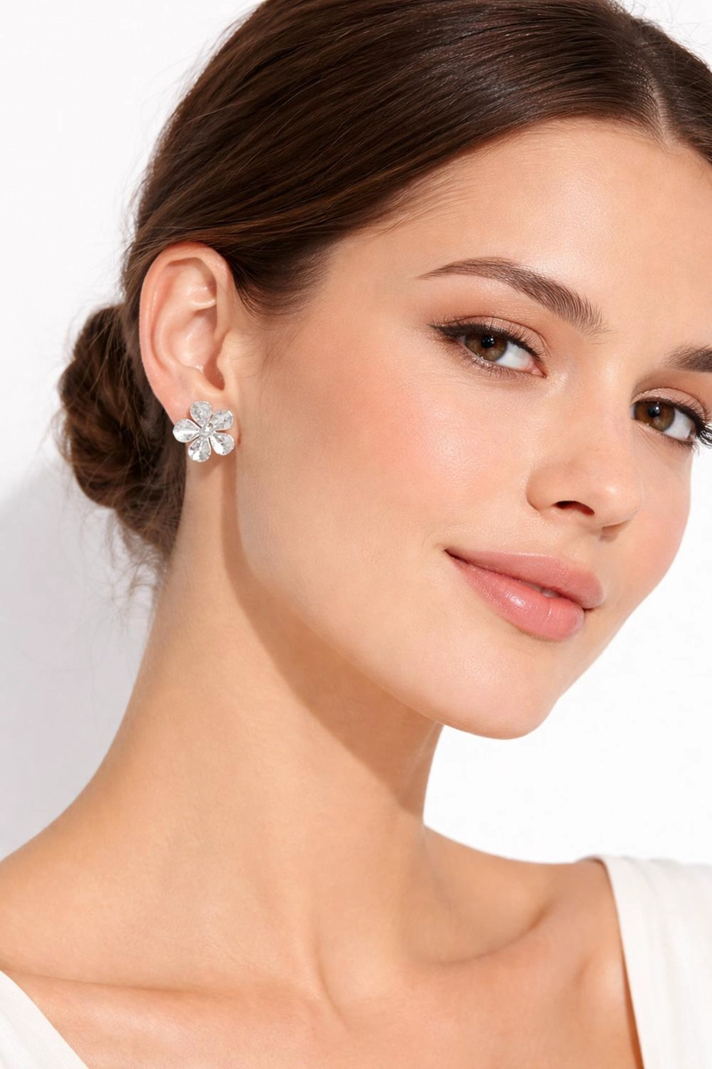 AROS FLOR TEXTURA ZARCILLOS ARETES ACERO INOXIDABLE MUJER TAMAÑO 1 - 1