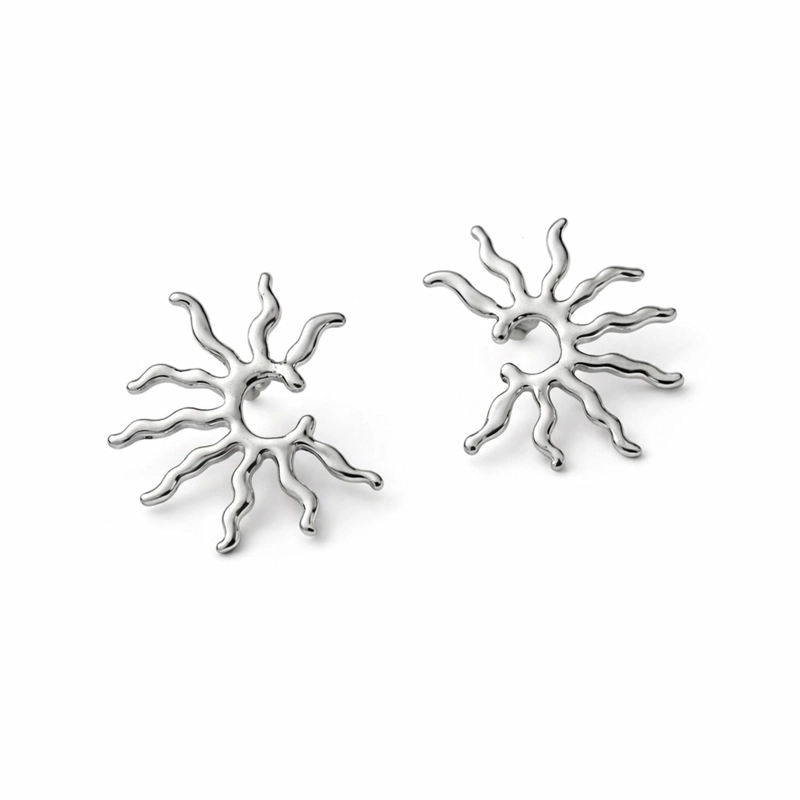 AROS DE ACERO INOXIDABLE DISEÑO SOL ARETES MODERNO ELEGANTE TAMAÑO 1 - 1