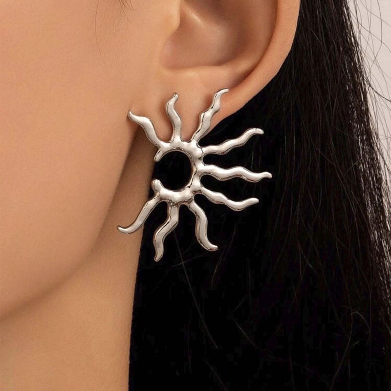 AROS DE ACERO INOXIDABLE DISEÑO SOL ARETES MODERNO ELEGANTE TAMAÑO 1 - 2