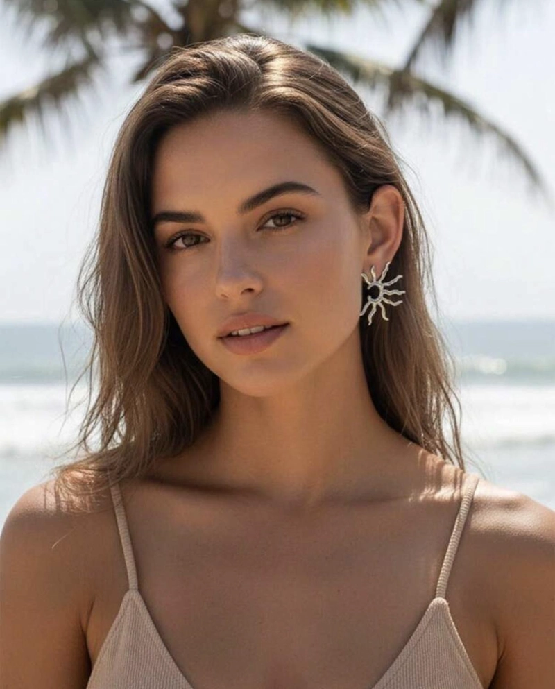 AROS DE ACERO INOXIDABLE DISEÑO SOL ARETES MODERNO ELEGANTE TAMAÑO 1 - 3