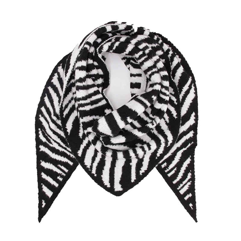 BUFANDA / CHAL TRIANGULAR REVERSIBLE TEJIDA ESTAMPADO CEBRA - 3