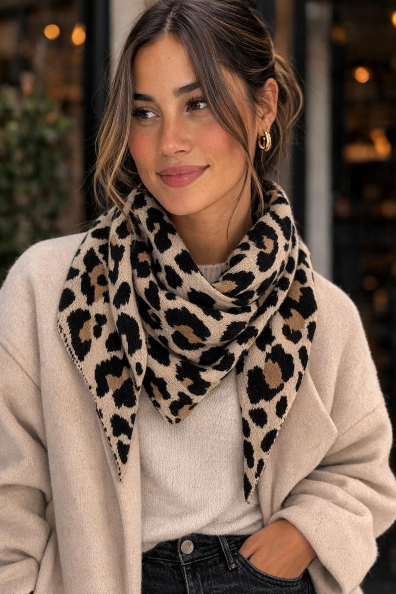 BUFANDA / CHAL TRIANGULAR MUJER TEJIDA ANIMAL PRINT INVIERNO - 2