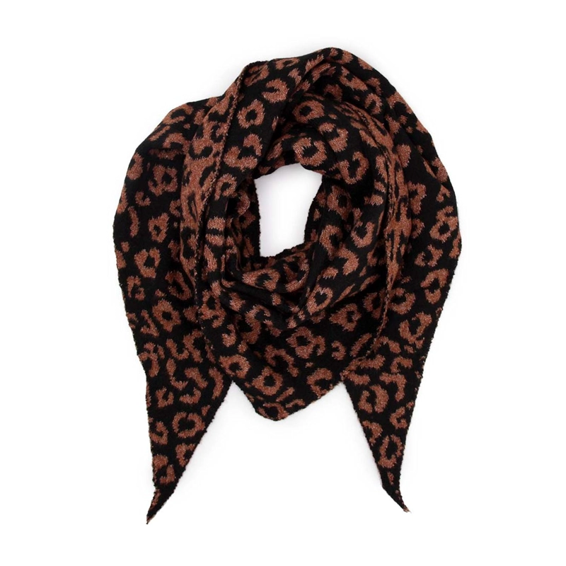 BUFANDA / CHAL TRIANGULAR REVERSIBLE TEJIDA ANIMAL PRINT - 1