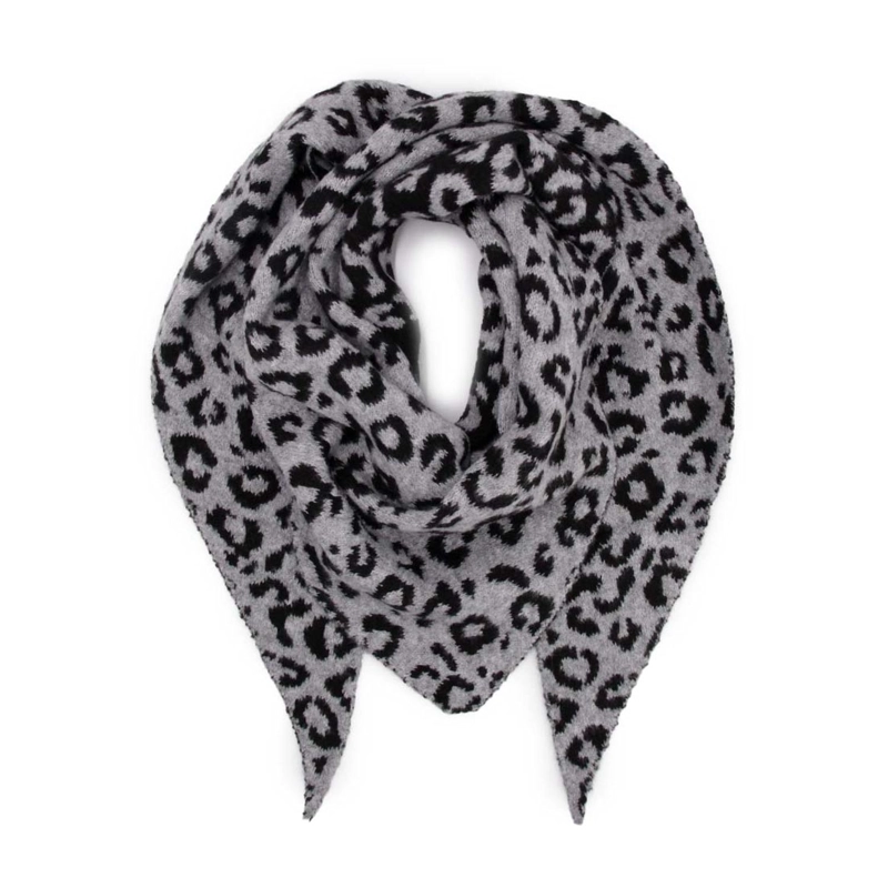 BUFANDA / CHAL TRIANGULAR REVERSIBLE TEJIDA ANIMAL PRINT - 1