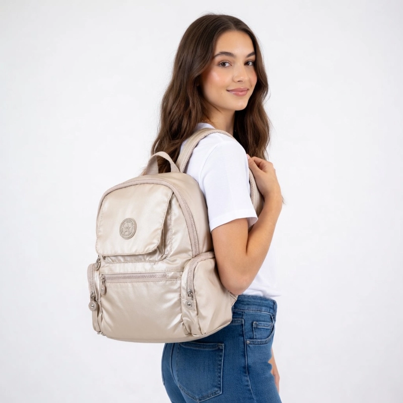 MOCHILA MUJER NYLON MEDIANA URBANA CON BOLSILLOS TAMAÑO TALLA UNICA - 2