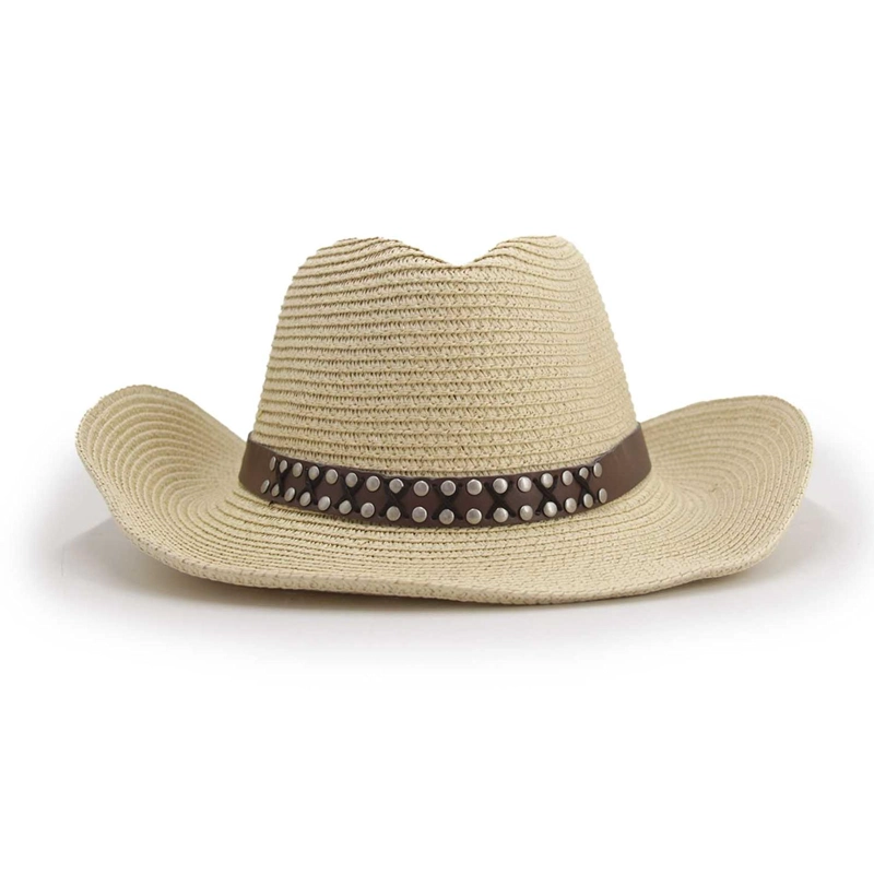SOMBRERO VAQUERO COWBOY RAFIA CINTA CON TACHAS - PLAYA-FESTIVALES-MODA - 1