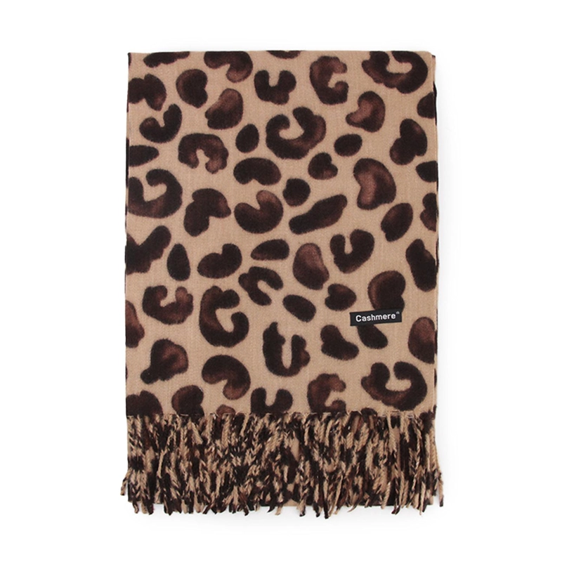 BUFANDA TIPO CASHMERE ESTAMPADO ANIMAL PRINT LEOPARDO MUJER CON FLECOS INVIERNO - 1