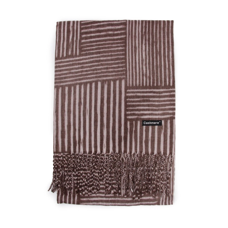 BUFANDA TIPO CASHMERE ESTAMPADO RAYAS MUJER CON FLECOS INVIERNO - 1