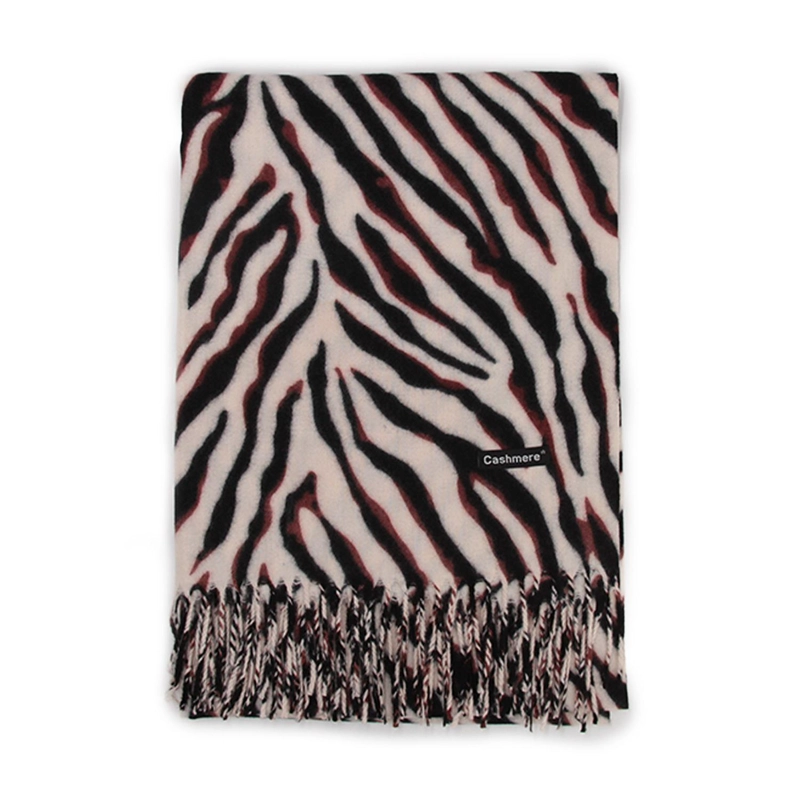 BUFANDA TIPO CASHMERE ESTAMPADO CEBRA COLOR MUJER CON FLECOS INVIERNO - 1