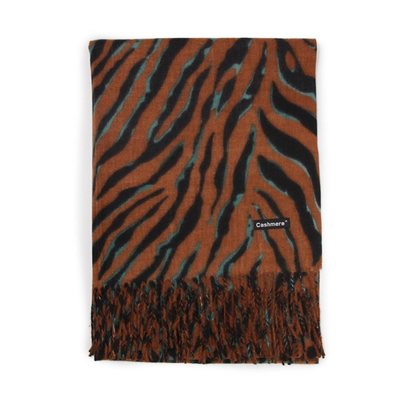 BUFANDA TIPO CASHMERE ESTAMPADO CEBRA COLOR MUJER CON FLECOS INVIERNO - 1