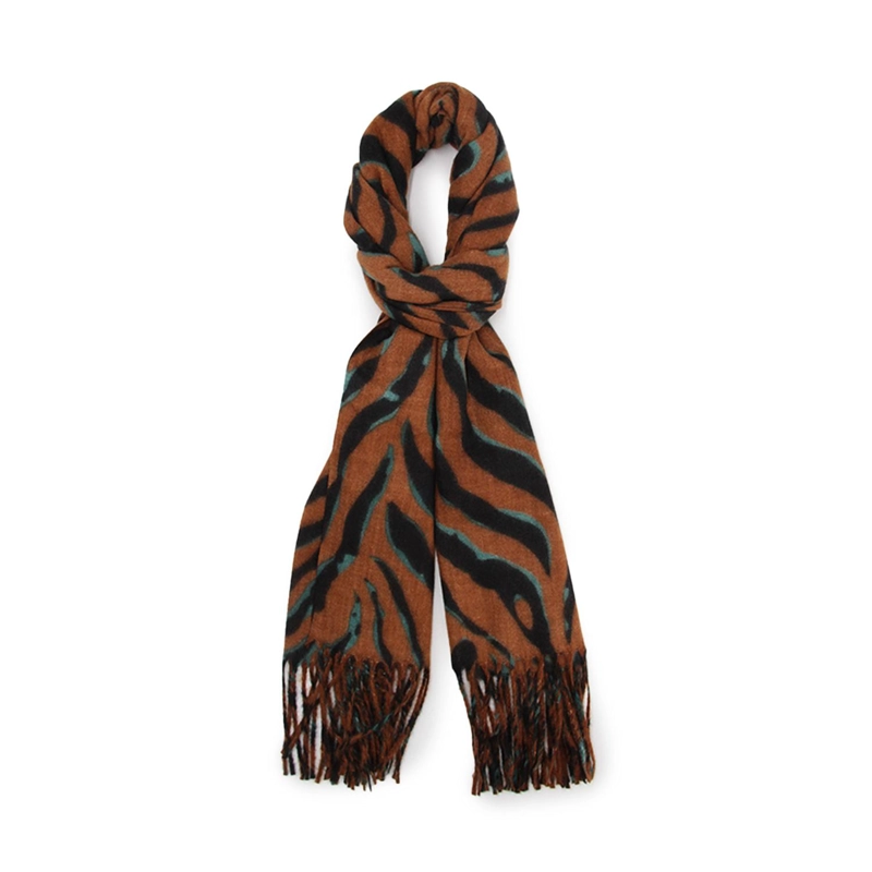 BUFANDA TIPO CASHMERE ESTAMPADO CEBRA COLOR MUJER CON FLECOS INVIERNO - 3