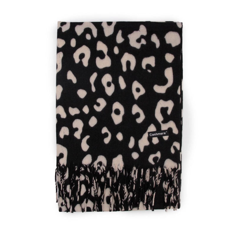BUFANDA TIPO CASHMERE ESTAMPADO ANIMAL PRINT MUJER CON FLECOS INVIERNO - 1