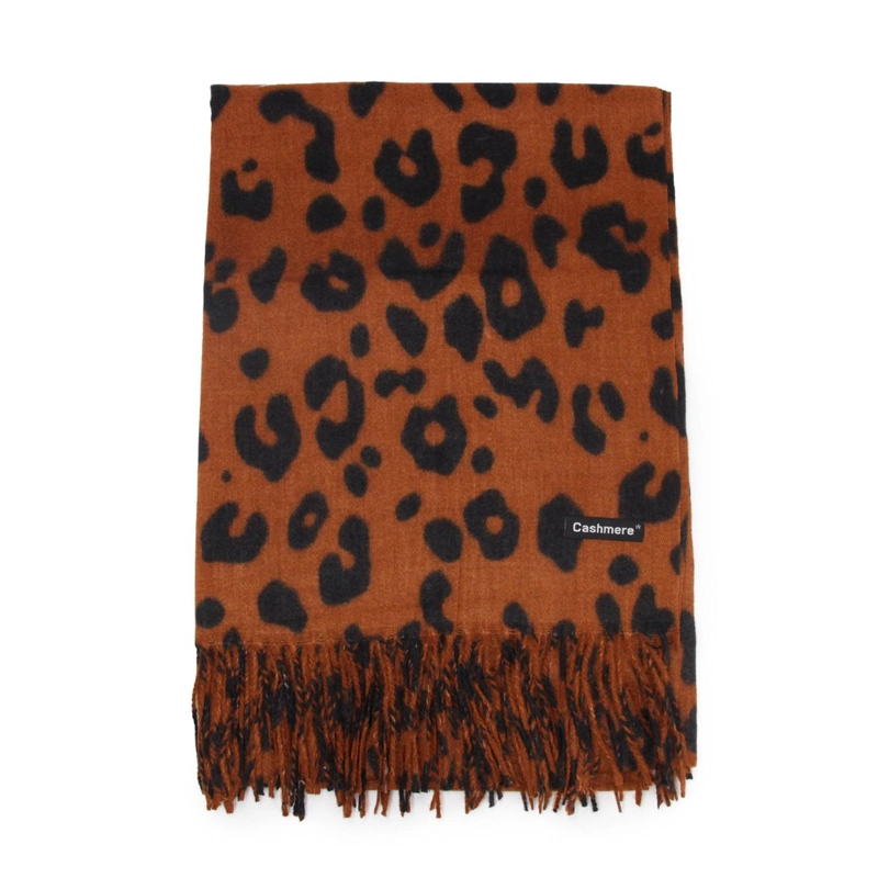 BUFANDA TIPO CASHMERE ESTAMPADO ANIMAL PRINT MUJER CON FLECOS INVIERNO - 1