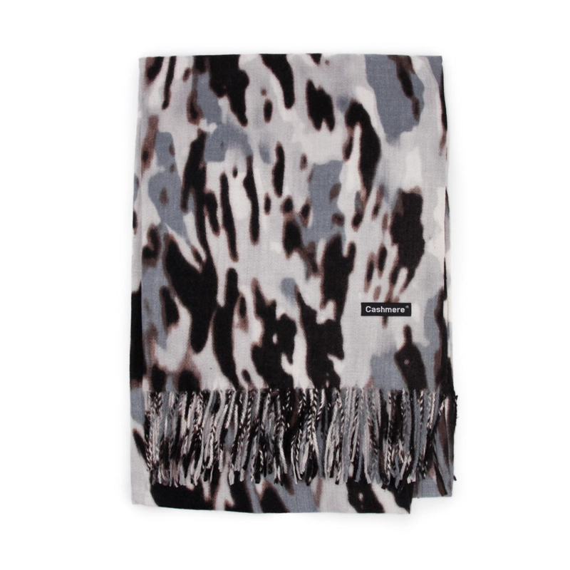 BUFANDA TIPO CASHMERE ESTAMPADO MUJER CON FLECOS INVIERNO - 1