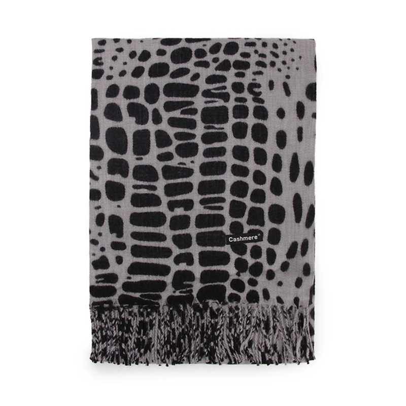 BUFANDA TIPO CASHMERE ESTAMPADO PRINT COCODRILO MUJER CON FLECOS INVIERNO - 1