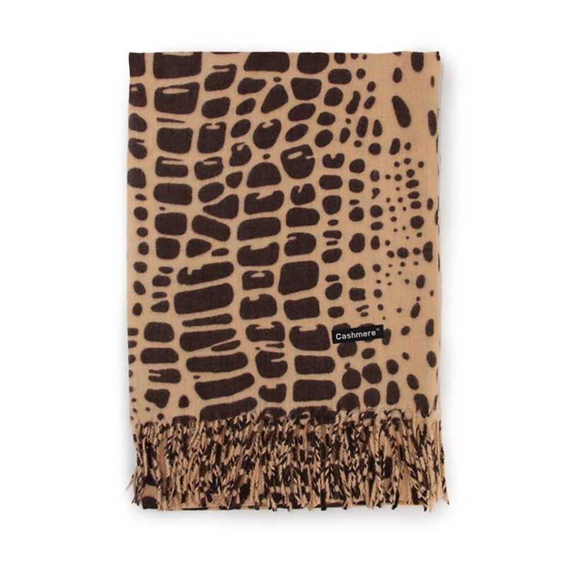 BUFANDA TIPO CASHMERE ESTAMPADO PRINT COCODRILO MUJER CON FLECOS INVIERNO - 1