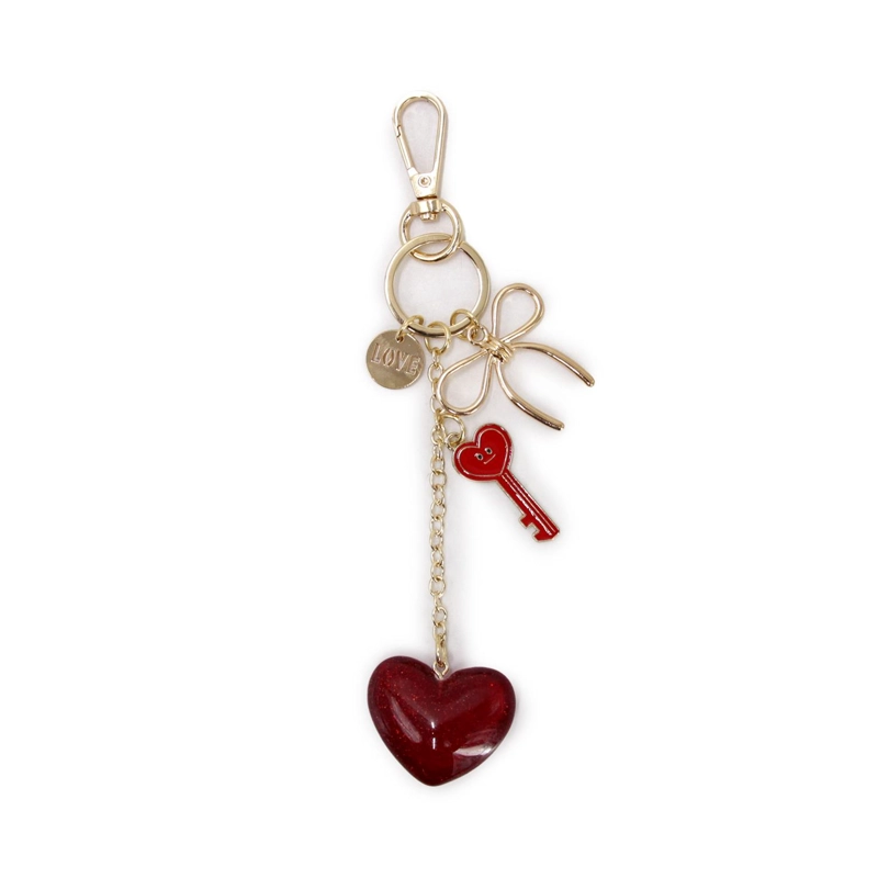 LLAVERO CHARM COLGANTE CORAZON Y LLAVE METAL ACCESORIO CARTERA - 2