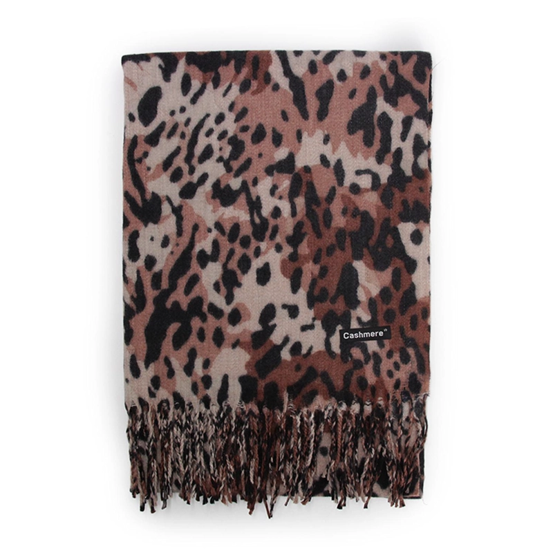 BUFANDA TIPO CASHMERE ANIMAL PRINT ELEGANTE CON FLECOS MUJER - 1