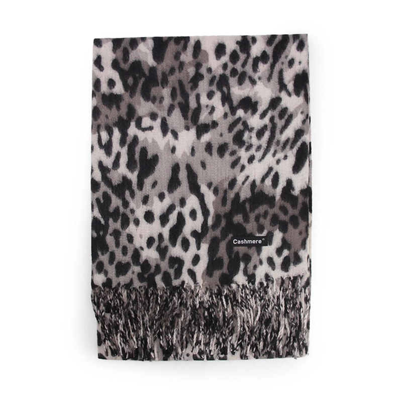 BUFANDA TIPO CASHMERE ANIMAL PRINT ELEGANTE CON FLECOS MUJER - 1