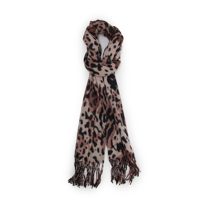 BUFANDA TIPO CASHMERE ANIMAL PRINT ELEGANTE CON FLECOS MUJER - 2
