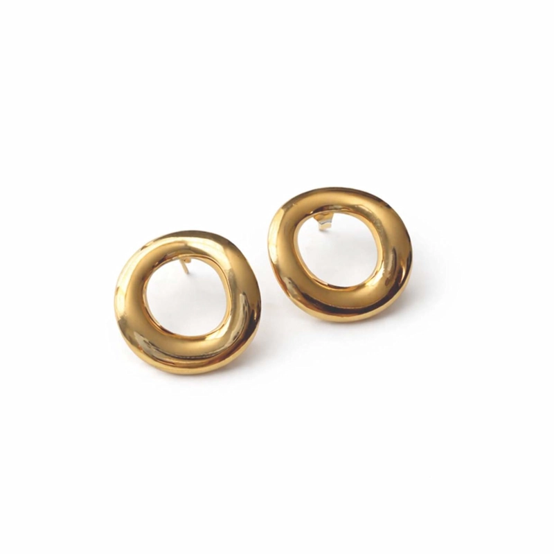 AROS REDONDOS MUJER 005 ARETES ACERO INOXIDABLE ESTILO CHUNKY TAMAÑO TALLA UNICA - 2
