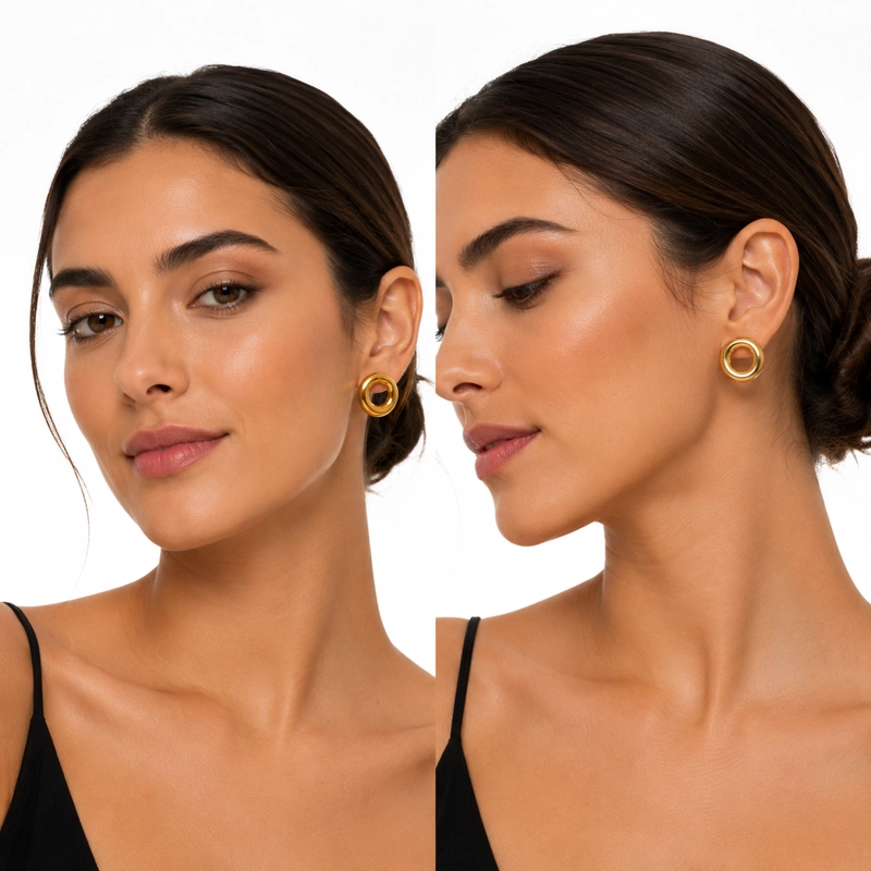 AROS REDONDOS MUJER 005 ARETES ACERO INOXIDABLE ESTILO CHUNKY TAMAÑO TALLA UNICA - 3