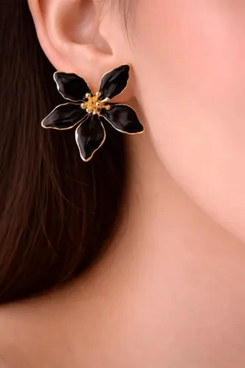 AROS COLGANTE 002 CORTO DE FLOR ARETES DE ACERO INOXIDABLE MUJER TAMAÑO TALLA UNICA - 2