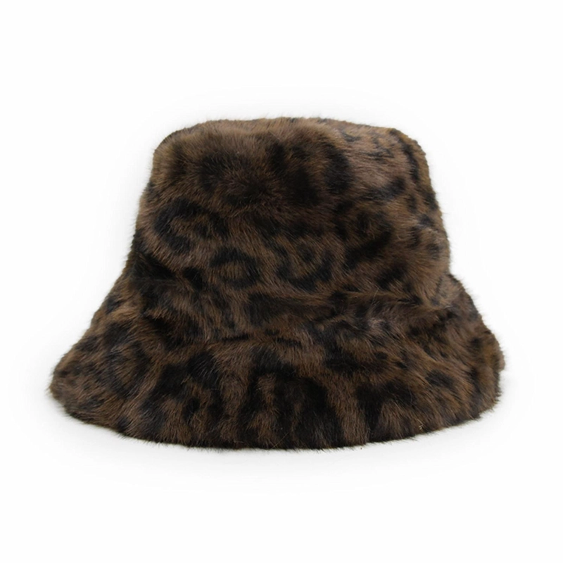 GORRO BUCKET MUJER PELUDO ANIMAL PRINT LEOPARDO INVIERNO SUAVE - 1