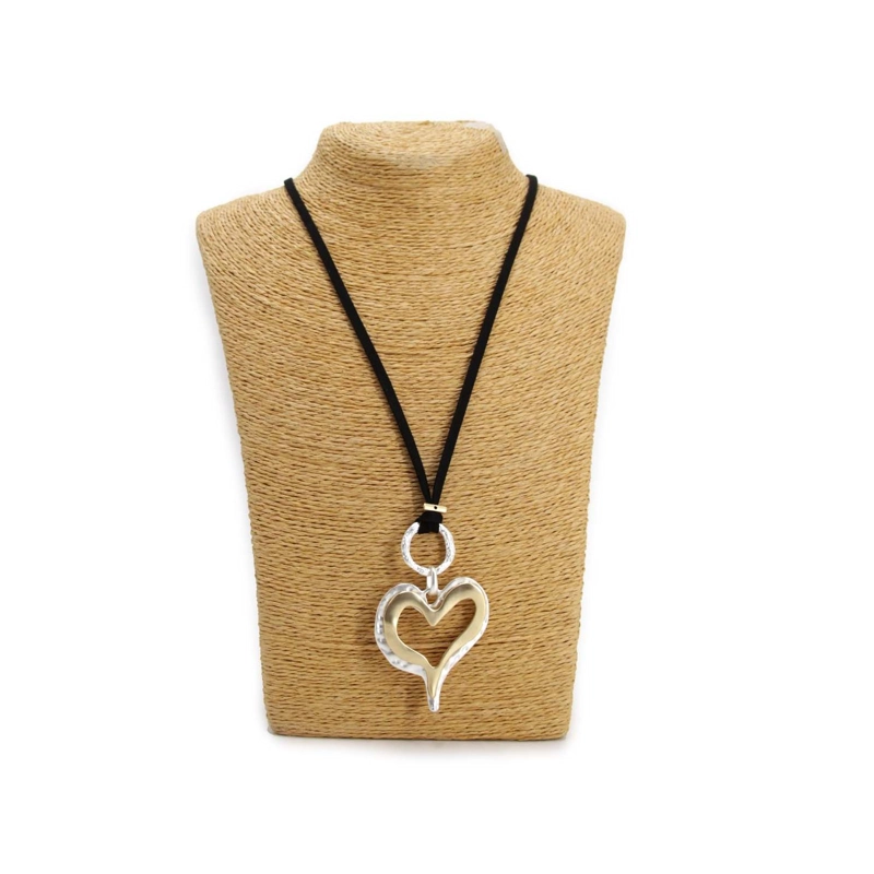 COLLAR LARGO DE GAMUZA CON DIJE CORAZON MUJER BOHO - 43 CM - 1