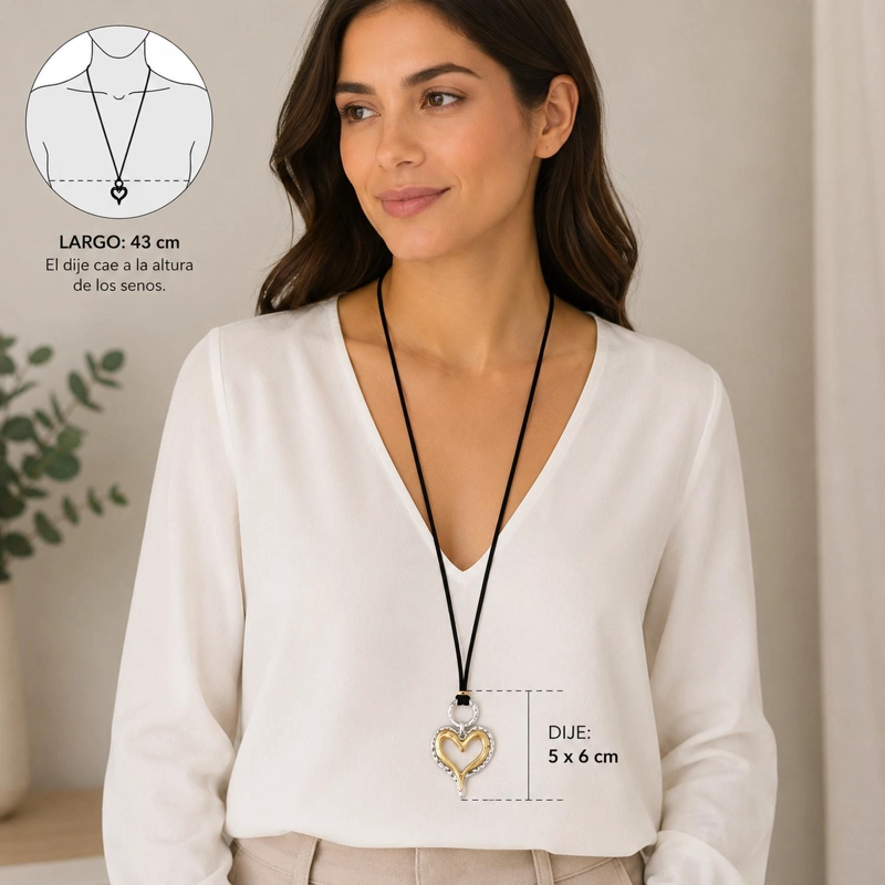 COLLAR LARGO DE GAMUZA CON DIJE CORAZON MUJER BOHO - 43 CM - 2