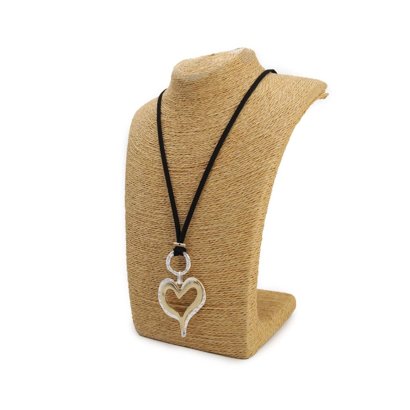 COLLAR LARGO DE GAMUZA CON DIJE CORAZON MUJER BOHO - 43 CM - 4