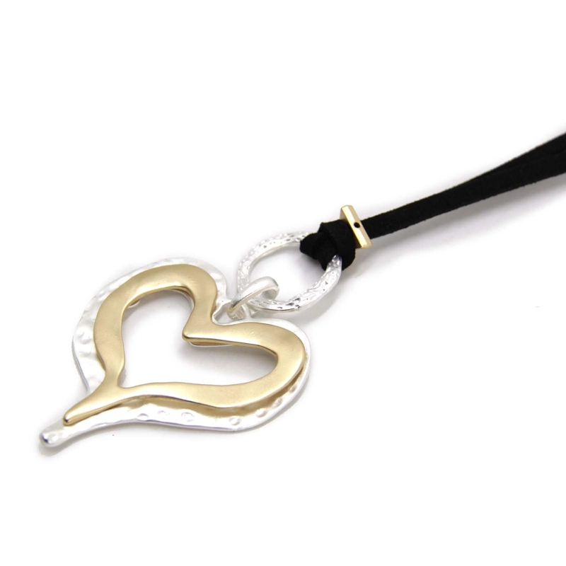COLLAR LARGO DE GAMUZA CON DIJE CORAZON MUJER BOHO - 43 CM - 6