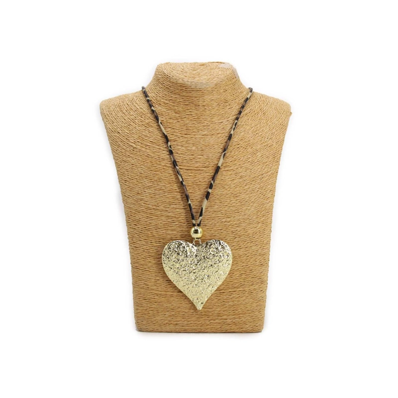 COLLAR LARGO DE GAMUZA ANIMAL PRINT CON DIJE CORAZON - 45 CM - 1
