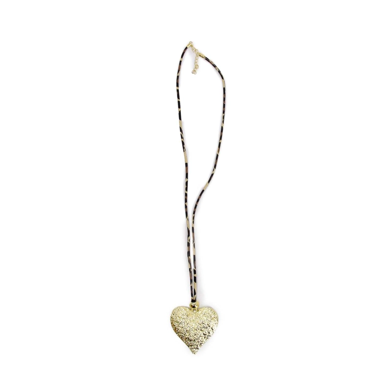 COLLAR LARGO DE GAMUZA ANIMAL PRINT CON DIJE CORAZON - 45 CM - 4