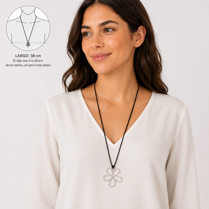 COLLAR LARGO DE GAMUZA FLOR MINIMALISTA MUJER BOHO - 38 CM - 2