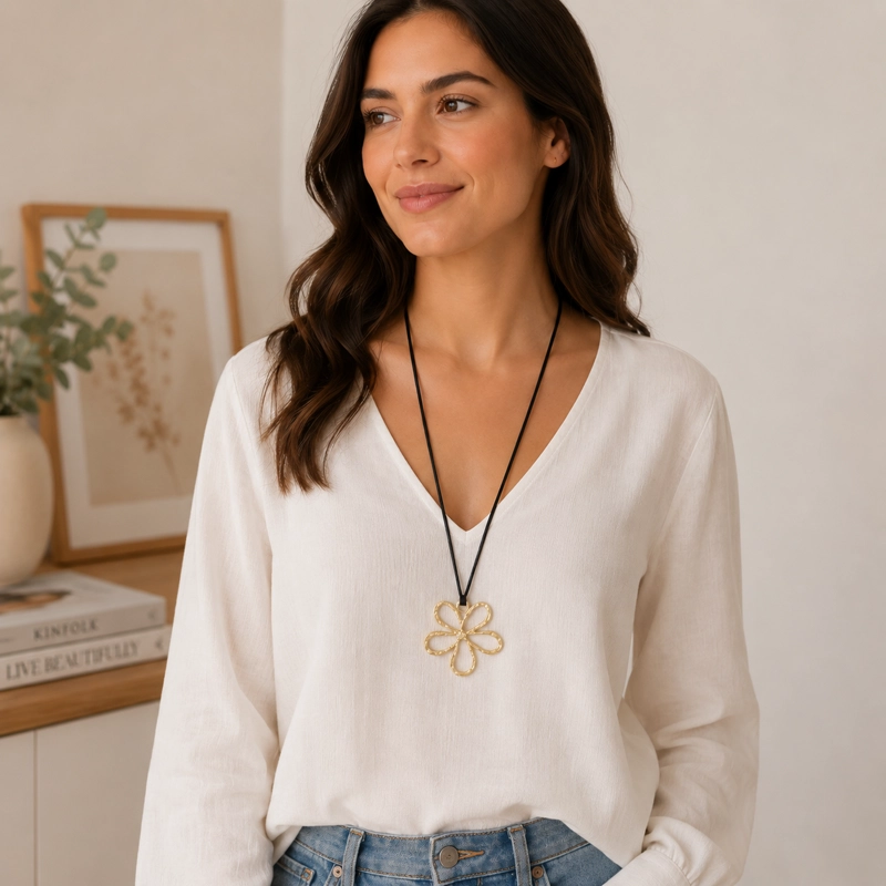 COLLAR LARGO DE GAMUZA FLOR MINIMALISTA MUJER BOHO - 38 CM - 2