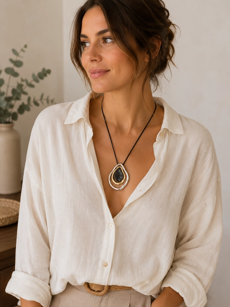 COLLAR GAMUZA LARGO DIJE ABSTRACTO BOHO CHIC MUJER - 25 CM - 2